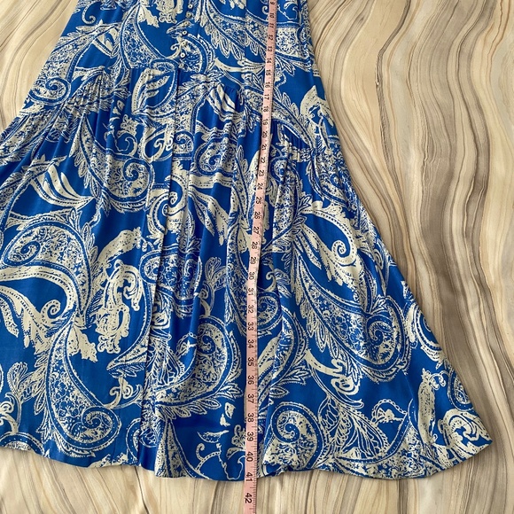 Free People Smooth Sailing Blue and White Paisley Button Maxi Skirt Size 2 - Picture 9 of 15